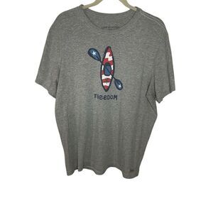 Life is Good Men's Gray Freedom Kayak Graphic Tee Shirt Size L